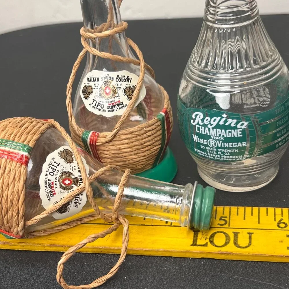2 Italian Swiss Colony1952 Decorative Bottles & Regina Wine Vinegar Salt Shaker